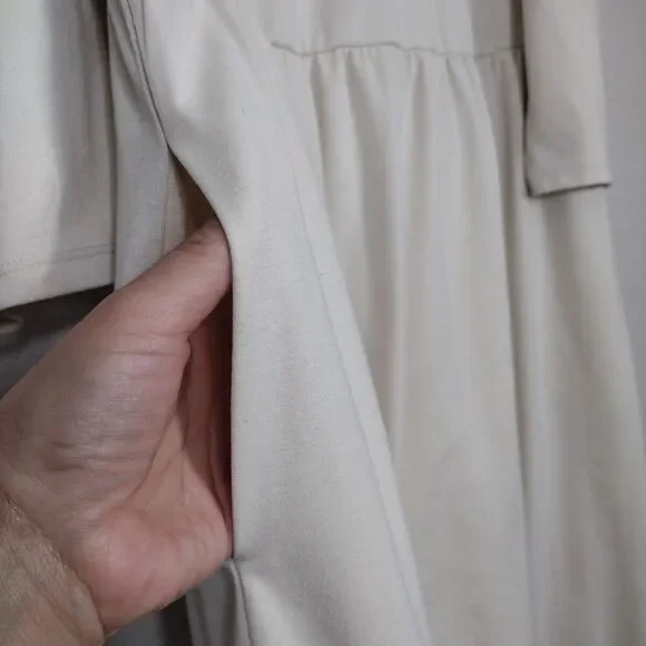 Women’s Beige Cocktail Dress 3/4 Sleeve Size M Formal Cottage core Stretch - Picture 10 of 10